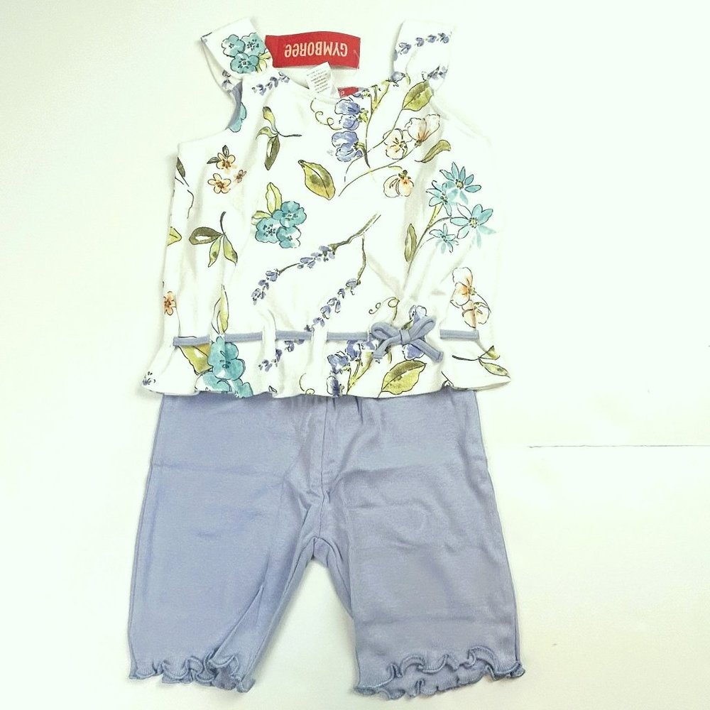 NWT Gymboree Girl Lavender Bike Short & Floral Tank with Self Belt Size 3